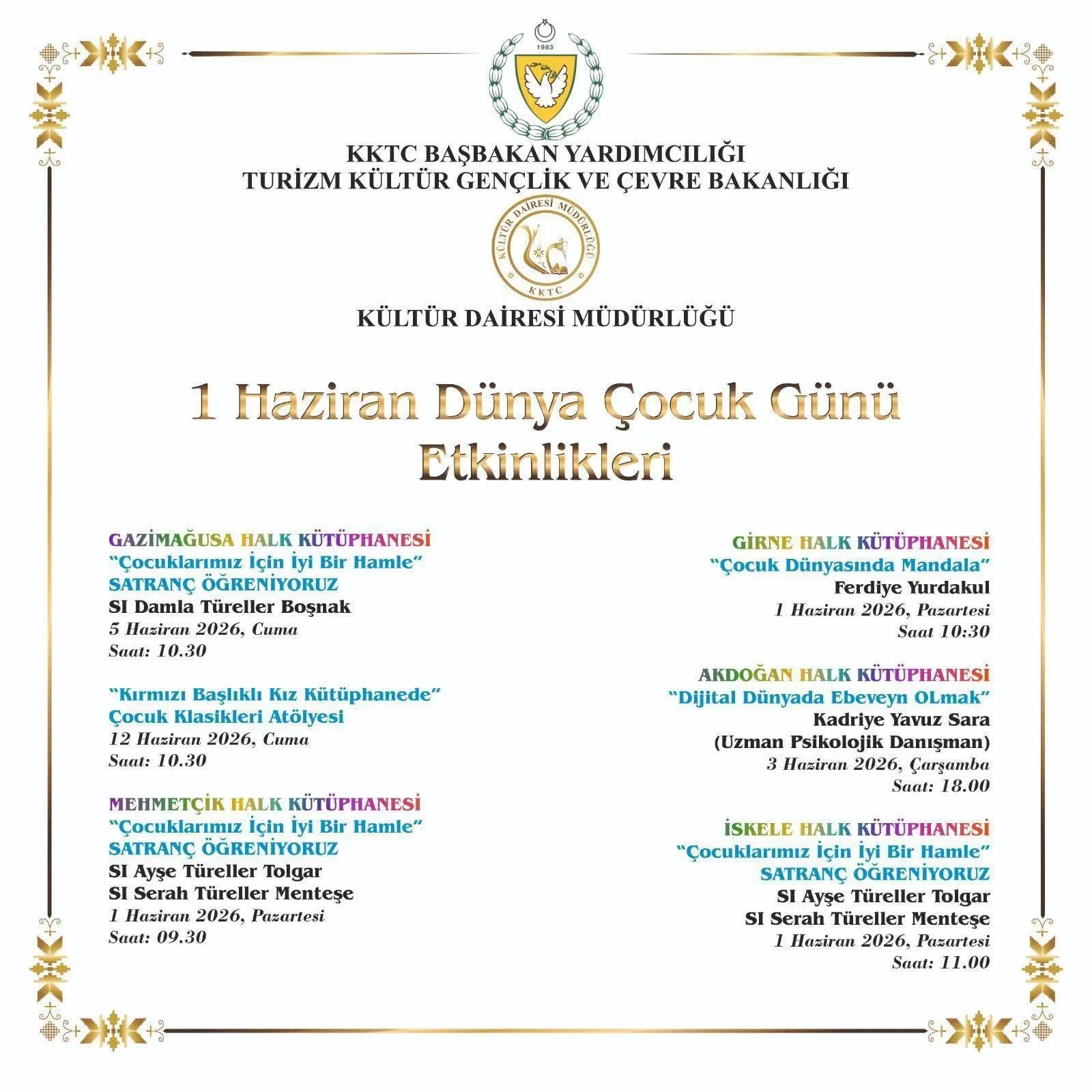Kültür Dairesi 1 Haziran Dünya Çocuk Günü'nü kütüphane etkinlikleriyle kutlayacak
